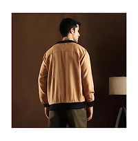 Campus Sutra Men's Khaki Beige Tactile-Utility Bomber Jacket