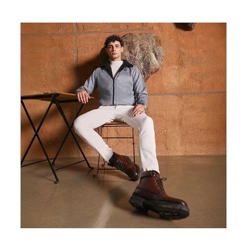 Campus Sutra Men's Coin Grey Contrast Sherpa-Lined Suede Bomber Jacket