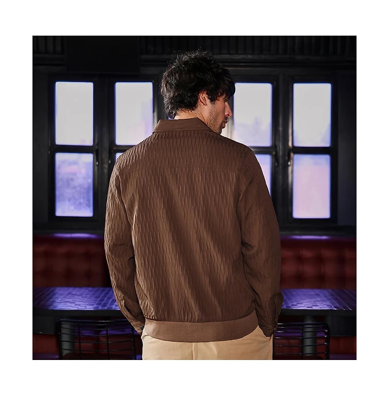 Campus Sutra Men's Chocolate Brown Zip-Front Crease-Tactile Jacket