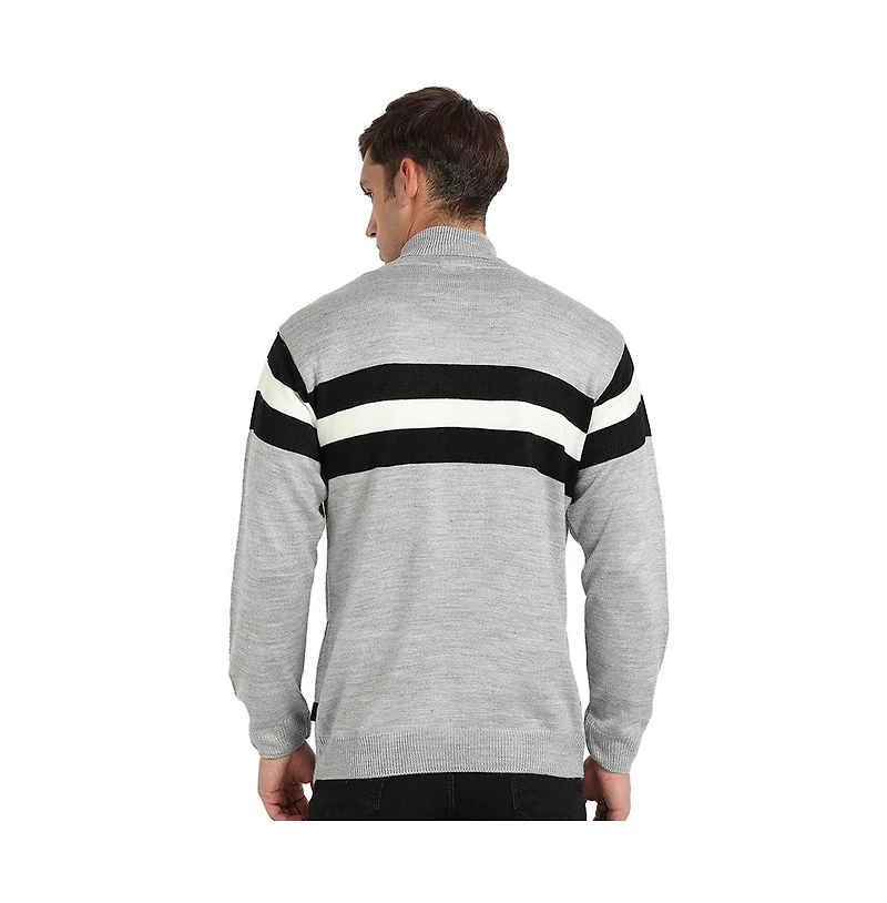 Campus Sutra Men's Light Grey Relaxed Horizontal Striped Pullover Sweater