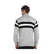 Campus Sutra Men's Light Grey Relaxed Horizontal Striped Pullover Sweater