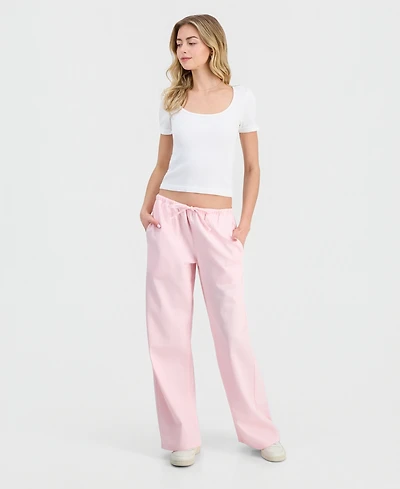 Vanilla Star Juniors' Drawstring-Waist Wide-Leg Jeans