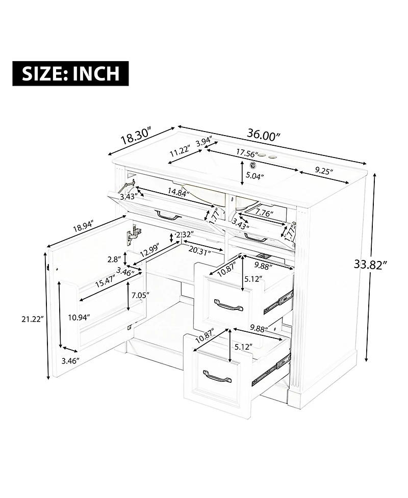 Casainc Bathroom Vanity with Sink 4 Drawers Soft Close Door and Adjustable Shelf