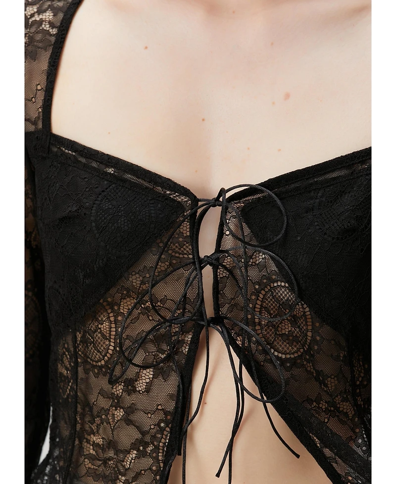 Pcfg Women's Long-Sleeve Black Lace Top