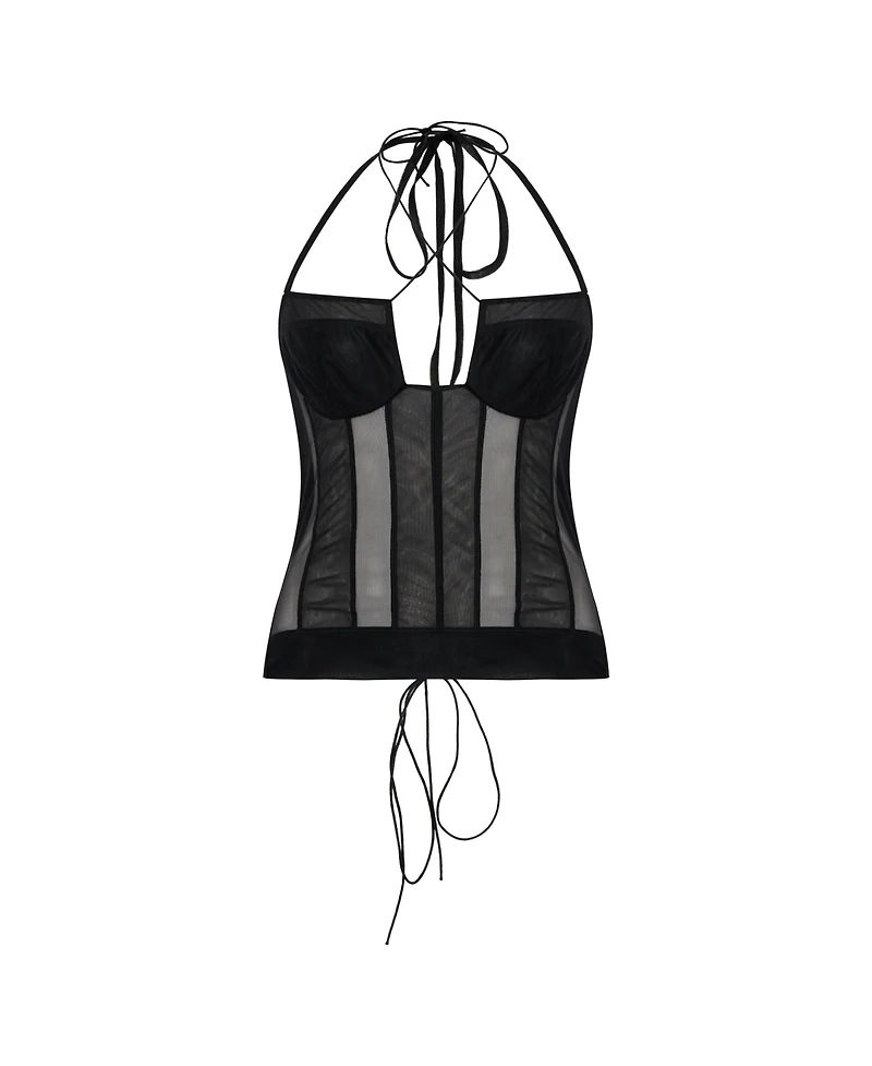 Pcfg Women's Sheer Tulle Birdcage Detail Top