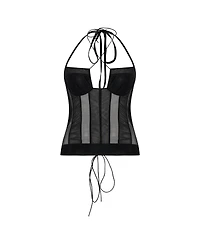 Pcfg Women's Sheer Tulle Birdcage Detail Top