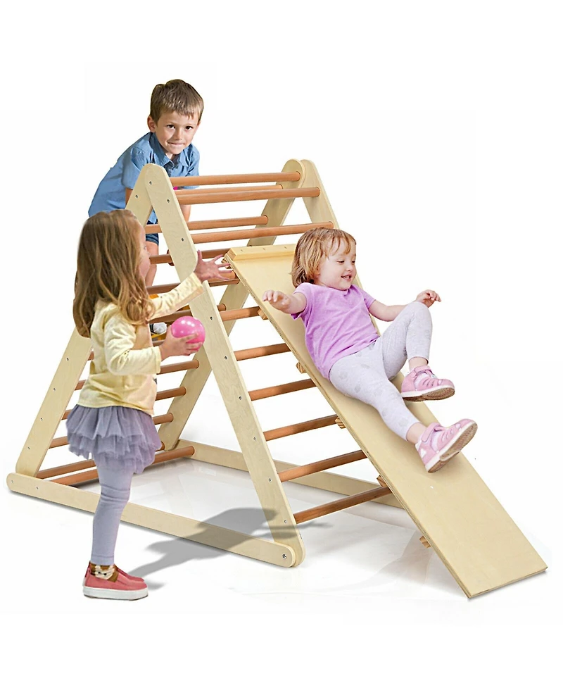 Sugift Foldable Wooden Triangle Climber with Reversible Ramp for Kids.