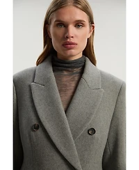 Karen Millen Women's Wool Double Breasted Tailored Maxi Coat