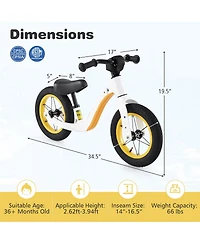 Sugift 12-Inch Balance Bike with Adjustable Seat and Rotatable Handlebar for Over 36 Months Old