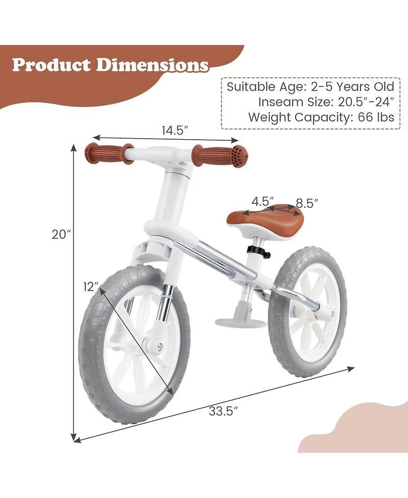 Sugift 12 Inch Balance Bike with Adjustable Seat and Rotatable Handlebar