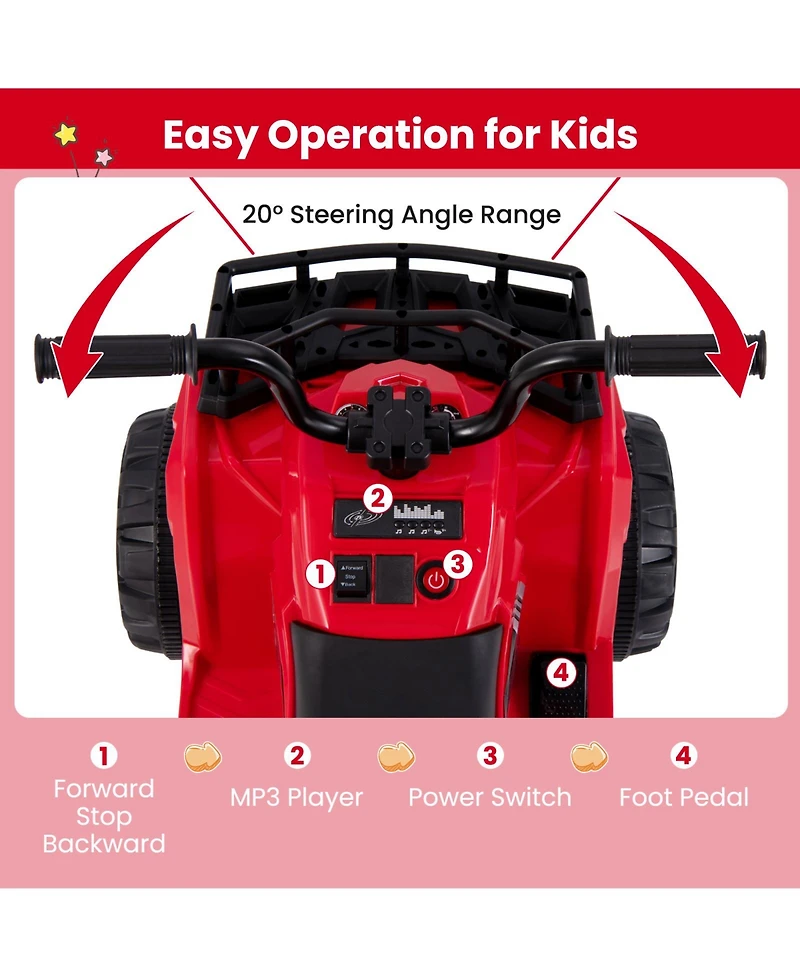 Sugfit 6V Kids Ride On Electric Atv with Led Headlights and MP3 Player