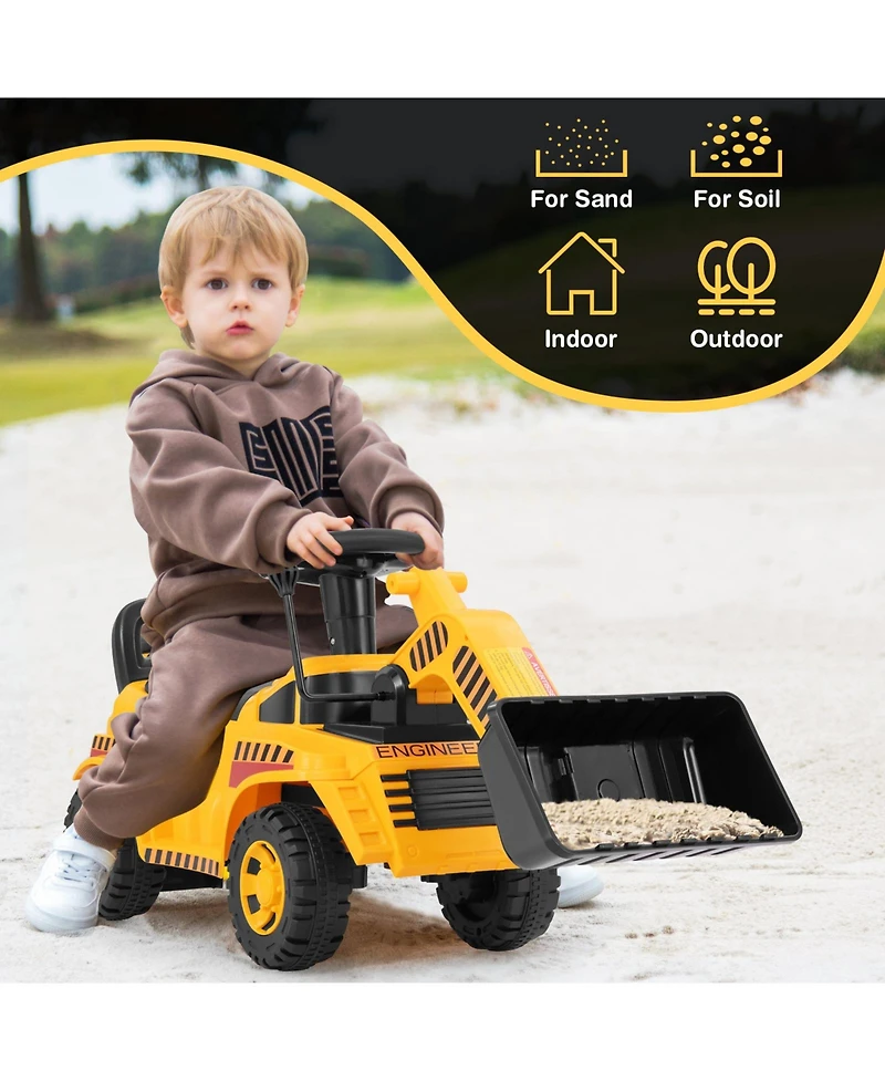 Sugift Kids Ride-On Bulldozer Excavator with Storage & Steering Wheel