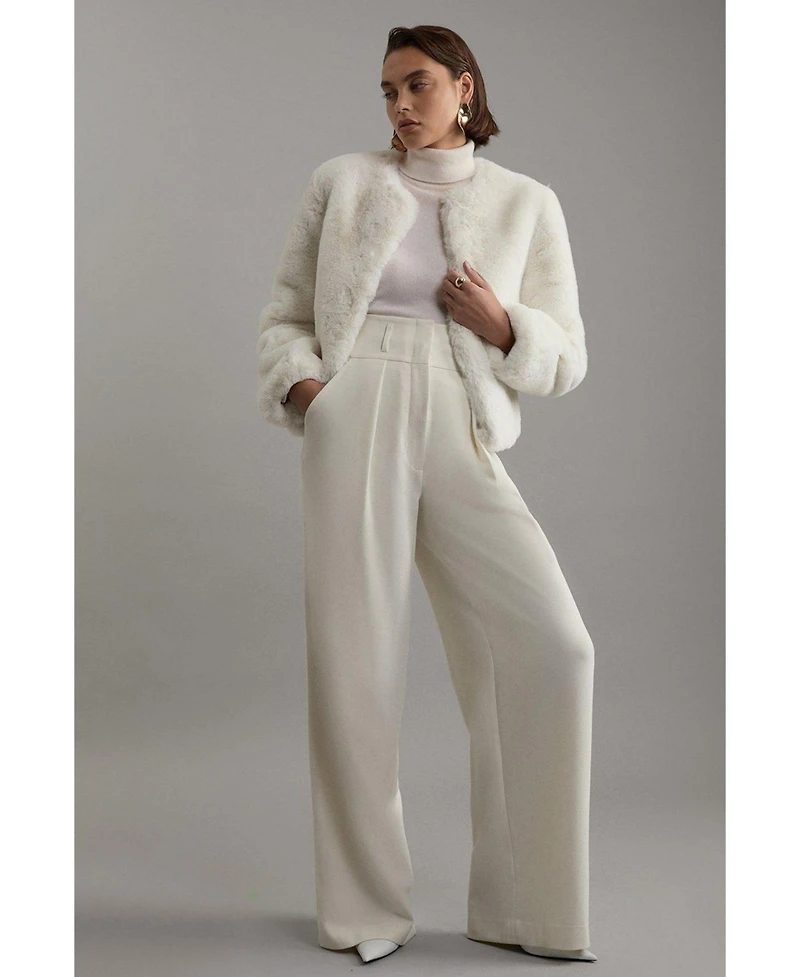 Karen Millen Women's Collarless Faux Fur Jacket