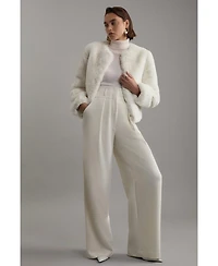 Karen Millen Women's Collarless Faux Fur Jacket
