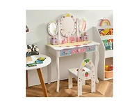 Boyel Living Kids Vanity Princess Makeup Dressing Table Chair Set with Tri-fold Mirror, White