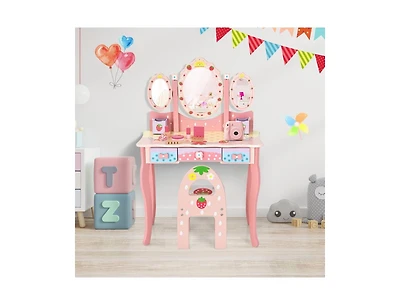 Boyel Living Kids Vanity Princess Makeup Dressing Table Chair Set with Tri-fold Mirror, White