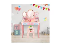 Boyel Living Kids Vanity Princess Makeup Dressing Table Chair Set with Tri-fold Mirror, White