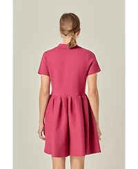English Factory Women's Peplum Mini Knit Dress With Big Button Details