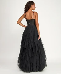 City Studios Juniors' Sweetheart-Neck Ruffled Cascade Gown