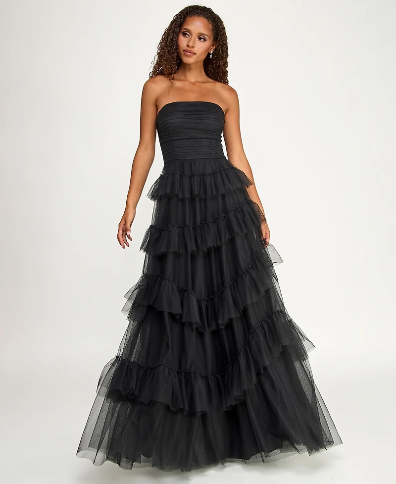 City Studios Juniors' Strapless Ruffle Skirt Gown