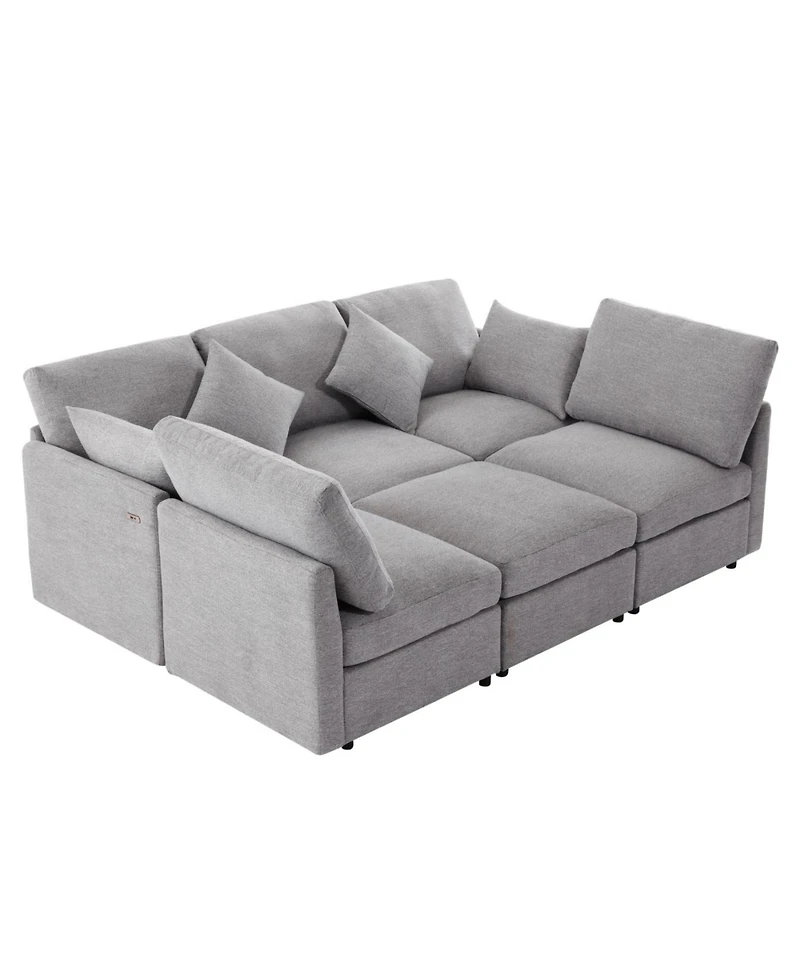 Streamdale Furniture Streamdale Light Grey U-shaped Sectional Sofa with Ottoman & Usb Ports