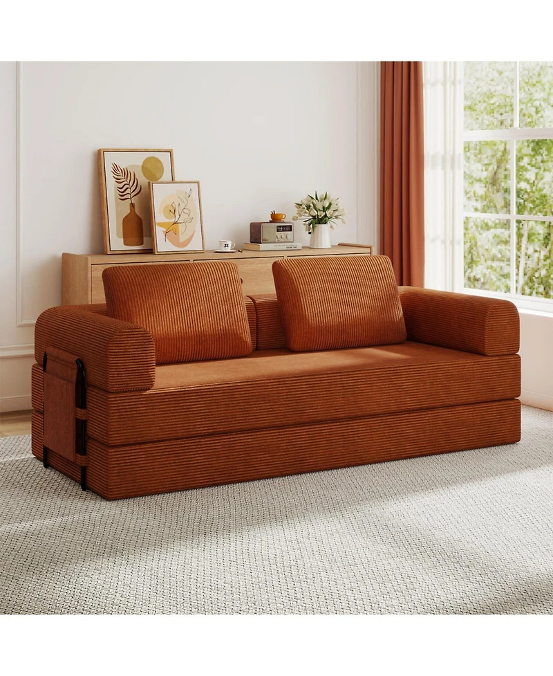 Streamdale Convertible Corduroy Sleeper Sofa Bed with Pillow - Orange