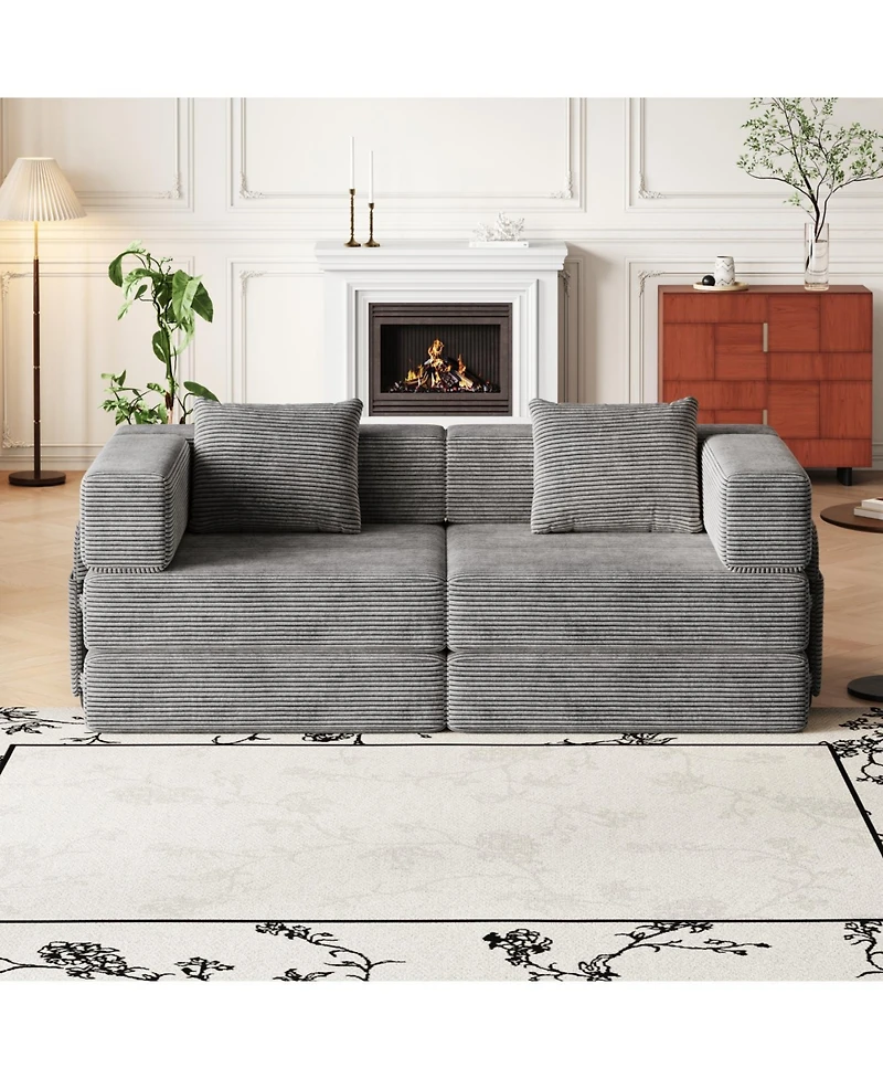 Streamdale Furniture Streamdale Convertible corduroy sofa bed with side storage and cushions