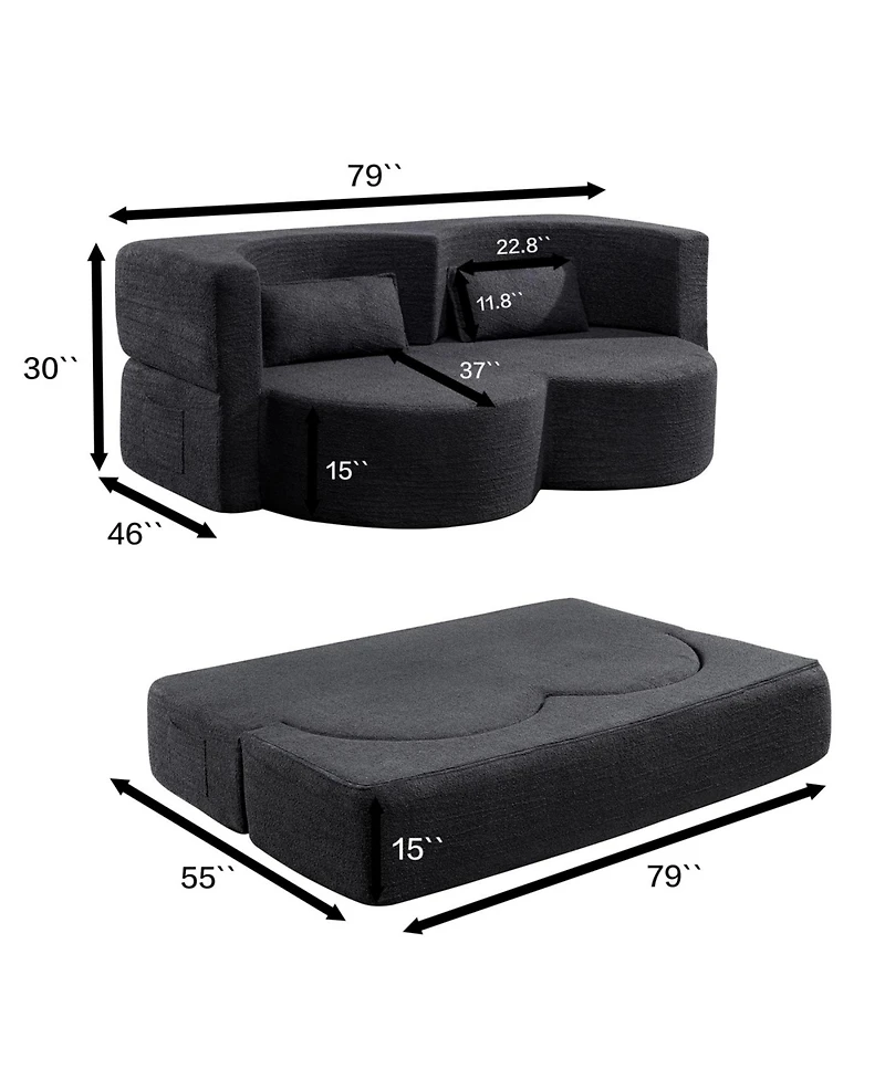 Streamdale Furniture Folding sofa bed, teddy bear fabric foam sleeper futon double sofa (black)