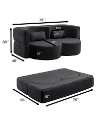 Streamdale Furniture Folding sofa bed, teddy bear fabric foam sleeper futon double sofa (black)