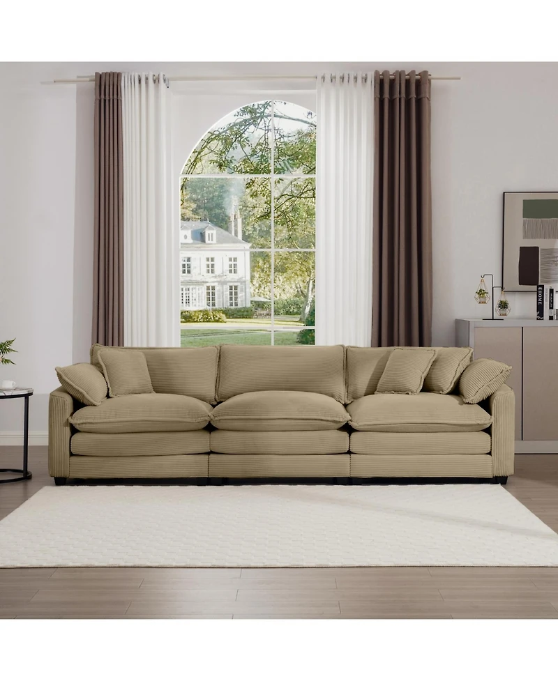 Streamdale Furniture Mid-Century Modern 3-Seater Sectional Sofa with Pillows, Tan Corduroy