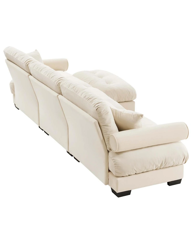 Streamdale Furniture Streamdale Super Comfort Oversized Modular Velvet Sectional Sofa with Movable Ottoman, Cream