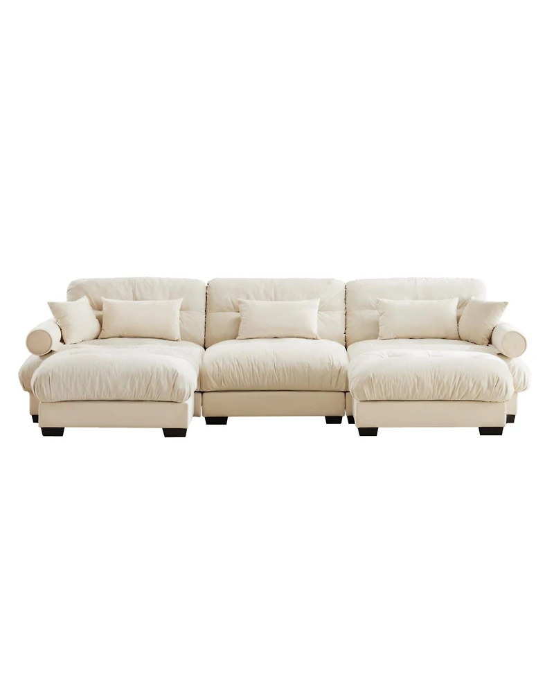 Streamdale U Shape Modular Sectional Sofa Couch with Two Movable Ottomans, Cream