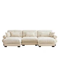 Streamdale U Shape Modular Sectional Sofa Couch with Two Movable Ottomans, Cream
