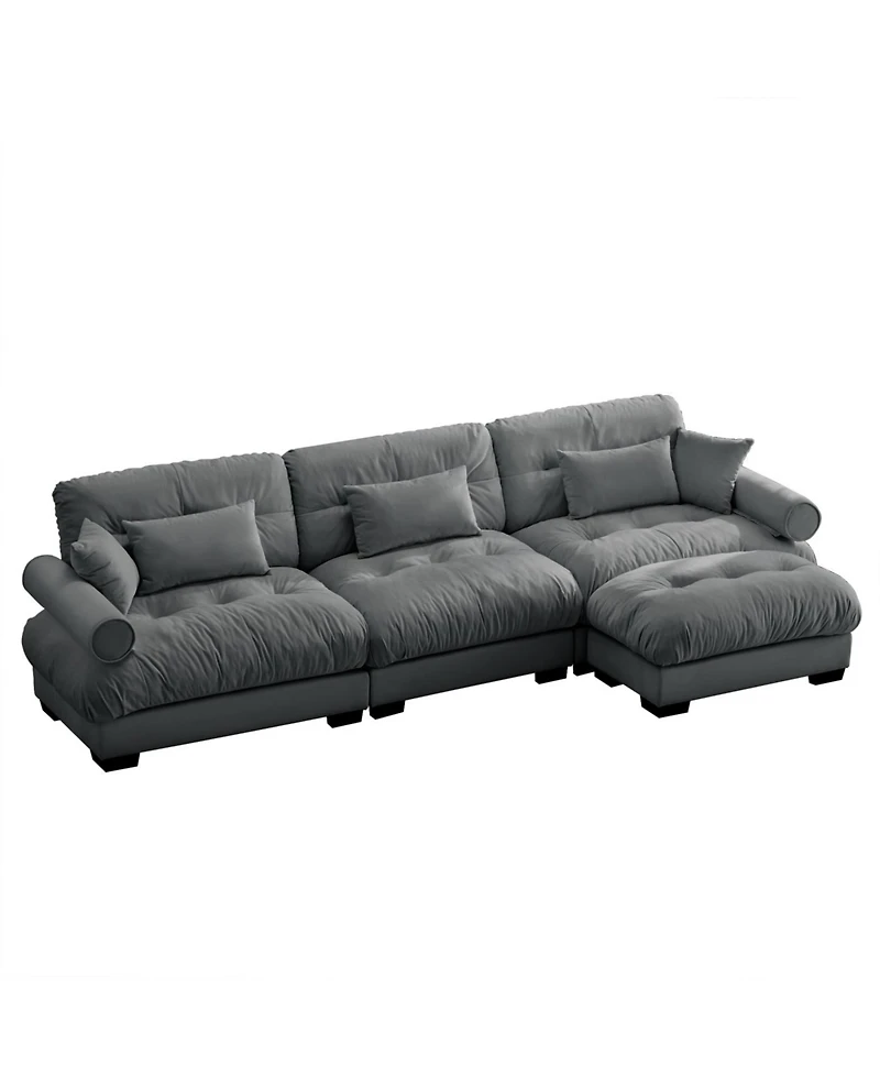 Streamdale Furniture Super Comfort Oversized Modular Velvet Sectional Sofa Couch with Ottoman, Grey