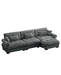 Streamdale Furniture Super Comfort Oversized Modular Velvet Sectional Sofa Couch with Ottoman, Grey