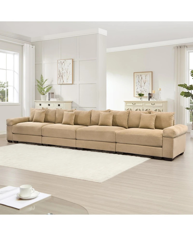 Streamdale Furniture Oversized Cloud Modular Sectional Couch, Premium Corduroy 3-Seater, Camel