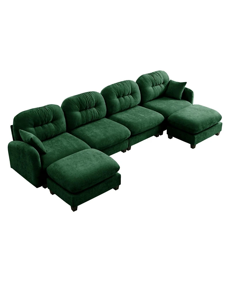 Streamdale Furniture Streamdale Modular Sectional U Shaped Couch with Ottoman, Soft Chenille Fabric, Green