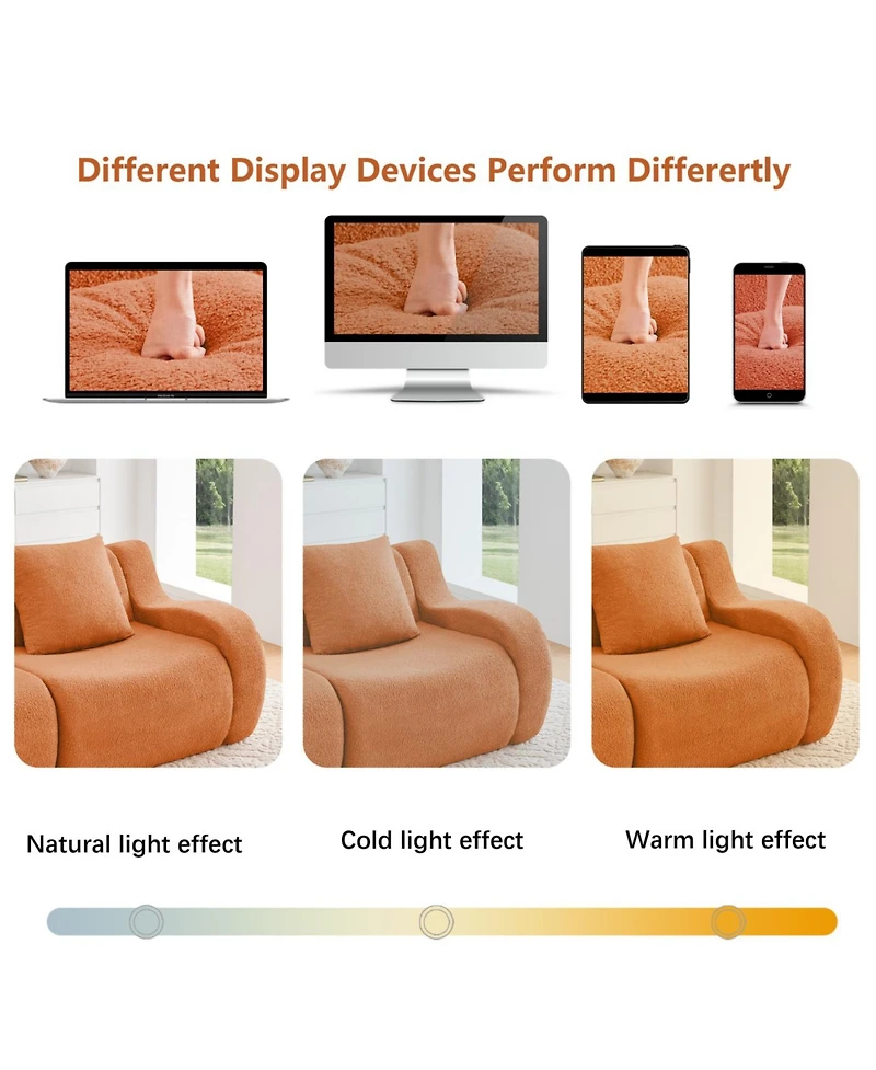 Streamdale Furniture 4-Seat Boneless Sofa, Teddy Fabric, No Assembly, Orange