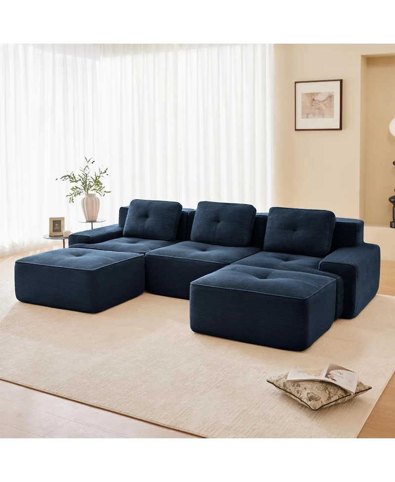 Streamdale Furniture Modern U-Shaped Modular Sectional Sofa, Corduroy Fabric, Blue