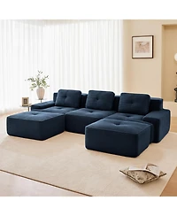 Streamdale Furniture Modern U-Shaped Modular Sectional Sofa, Corduroy Fabric, Blue
