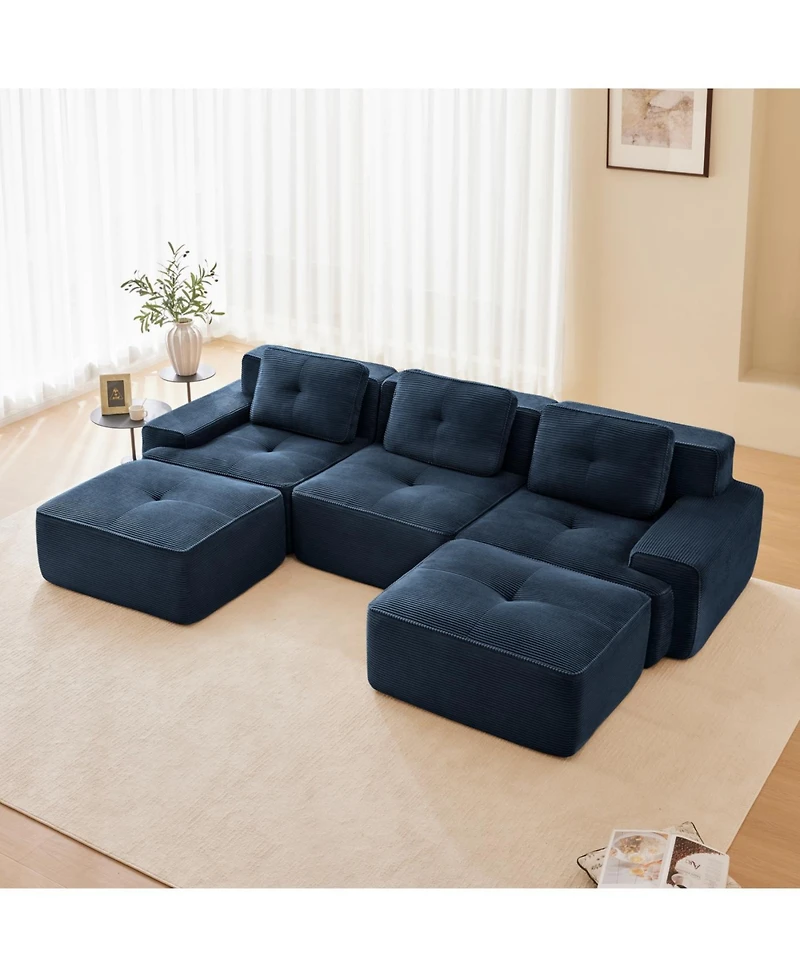 Streamdale Furniture Modern U-Shaped Modular Sectional Sofa, Corduroy Fabric, Blue