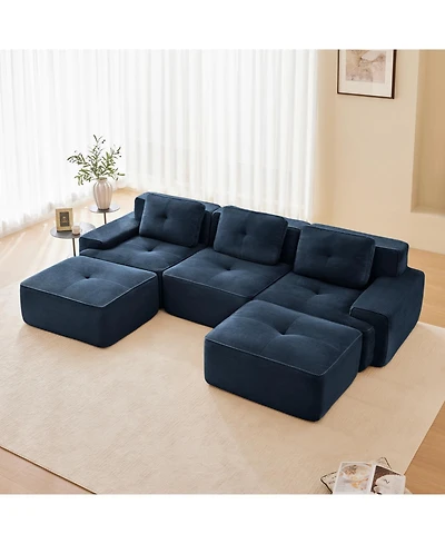 Streamdale Furniture Modern U-Shaped Modular Sectional Sofa, Corduroy Fabric, Blue