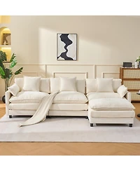 Streamdale Furniture Modern L-Shaped Cloud Couch with Ottoman, 4-Seat Chenille Sectional Sofa