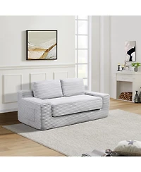 Streamdale Furniture Corduroy Cloud Double Sofa, 2-in-1 Convertible Sofa Bed, Grey