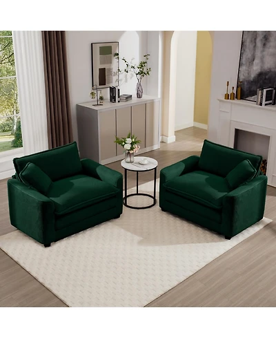 Streamdale Luxurious Green Corduroy Sofa Set with Two Chairs