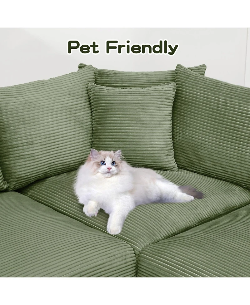 Streamdale Furniture 130" Oversized Cloud Modular Sectional Couch, Premium Corduroy 3-Seater Sofa, Green