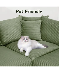 Streamdale Furniture 130" Oversized Cloud Modular Sectional Couch, Premium Corduroy 3-Seater Sofa, Green