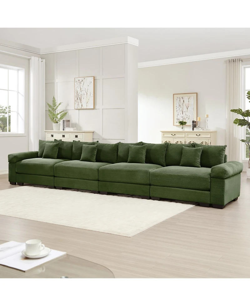 Streamdale Furniture 170" Oversized Cloud Modular Sectional Couch, Premium Corduroy 3-Seater, Green