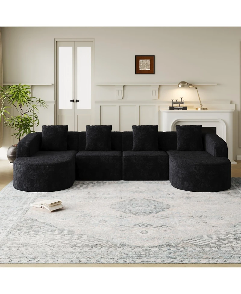 Streamdale Furniture L-shaped curved modular sofa, modern design, lychee-textured polyester fabric, curved backrest