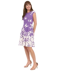 London Times Women's Printed Cap-Sleeve Fit & Flare Dress